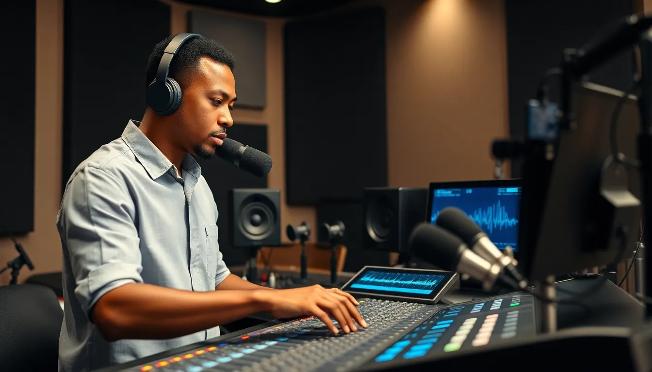 audio engineer using balanced audio technology in a modern studio.