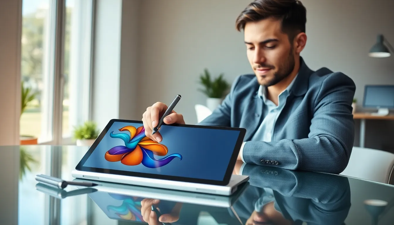 a Samsung tablet with S Pen on a modern desk.