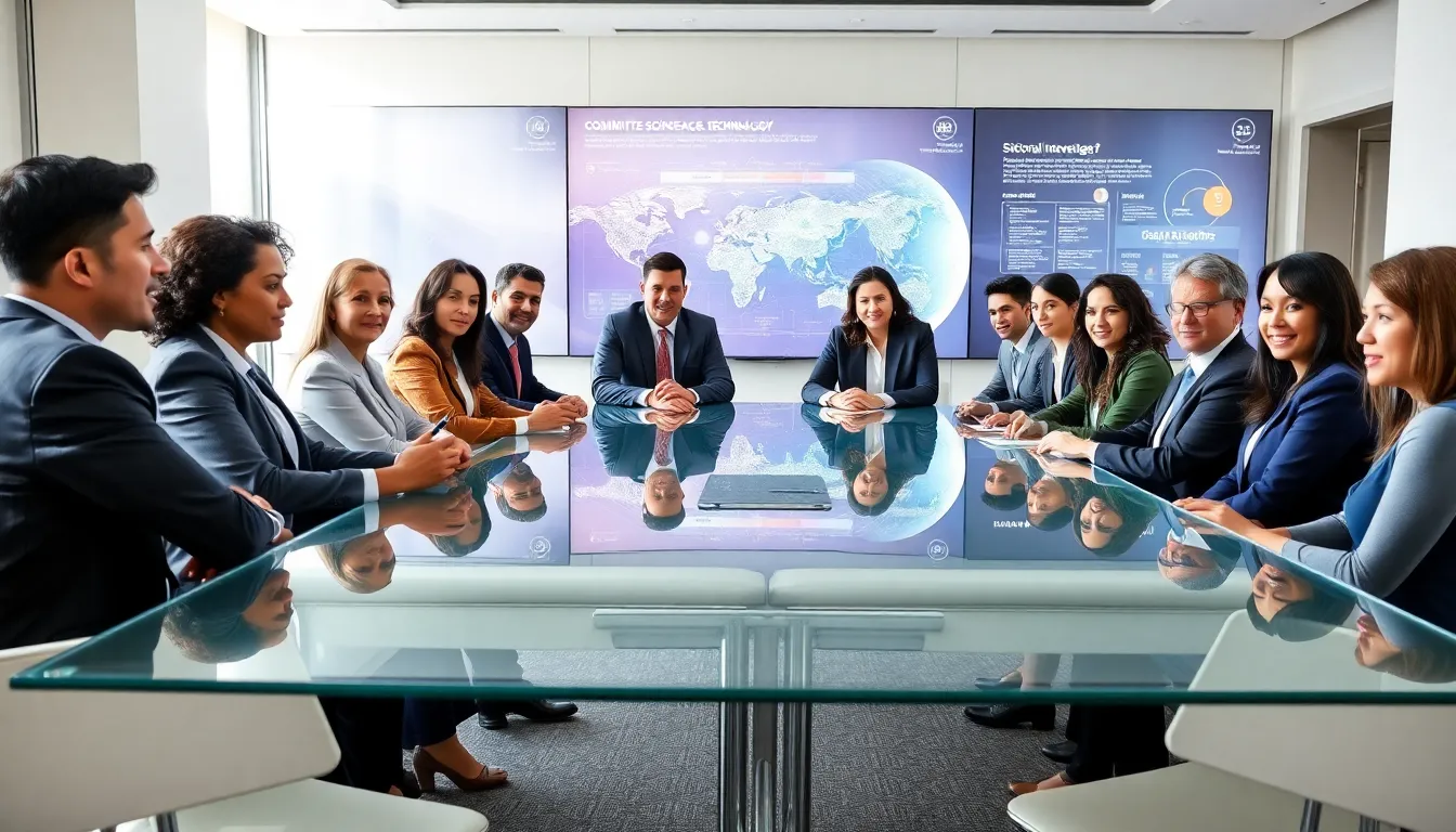 professional team discussing science and technology in a modern office.